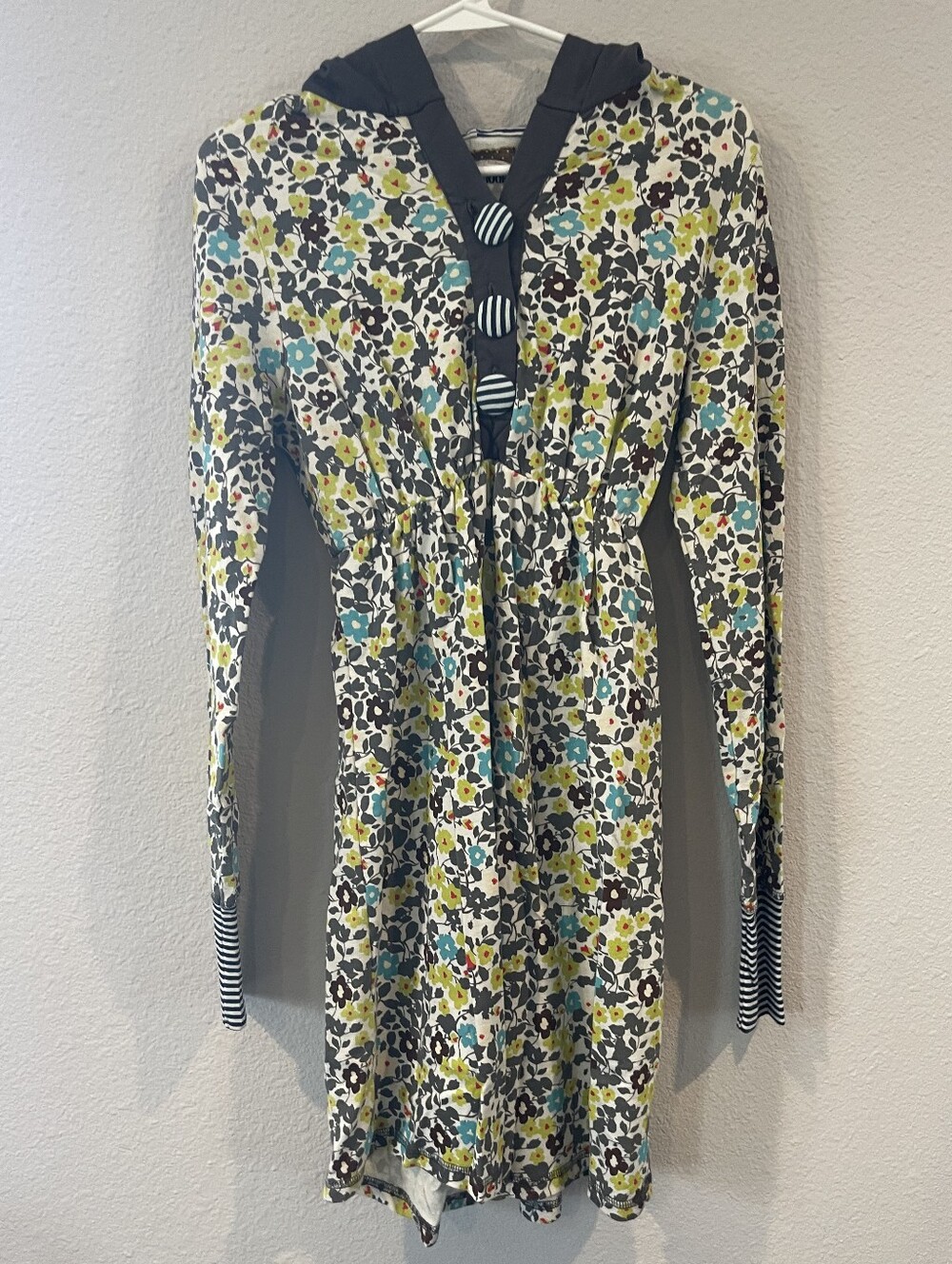 Scrapbook Anthropologie Womens Blue Green Floral Cotton Hoodie Mini Dress Small